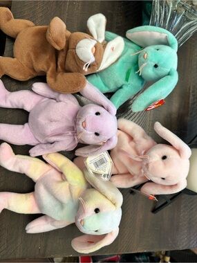 Ty Pastel & Brown Beanie Babies bunnies - Mint, Lavender, Pink, Brown, Multi